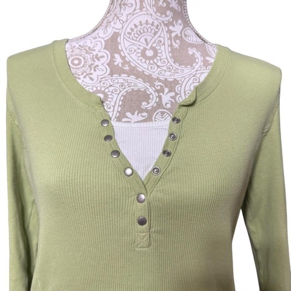 Green Y2K Closet Staple Long Sleeve T Shirt Henley Style And Co Basic Size Large - Picture 2 of 4